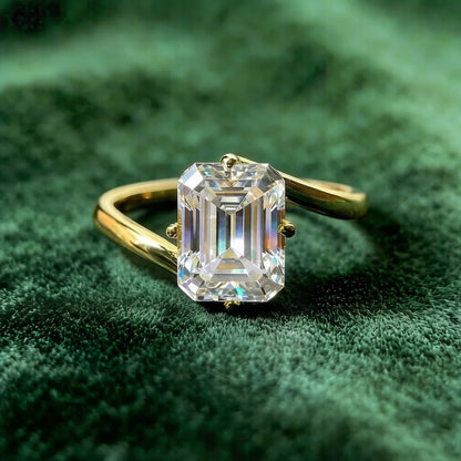 Anillo de lujo MUSHAN de plata de ley 925 para mujer, con diamante moissanite esmeralda de color D certificado por GRA, joyería fina