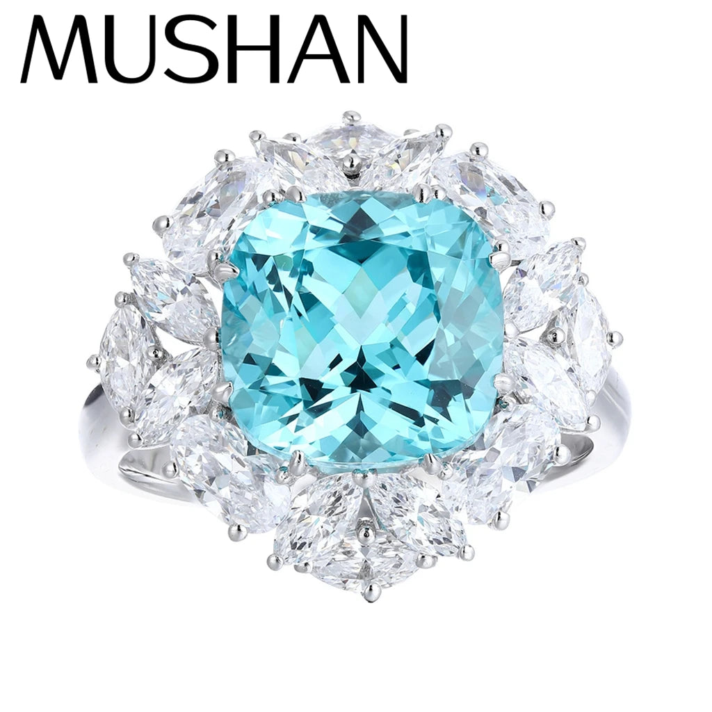 MUSHAN Custom Jewelry 925 Sterling Silver Ring Lab Blue Ruby Heart Promise Ring for Women 18K Gold Plated Anniversary Rings