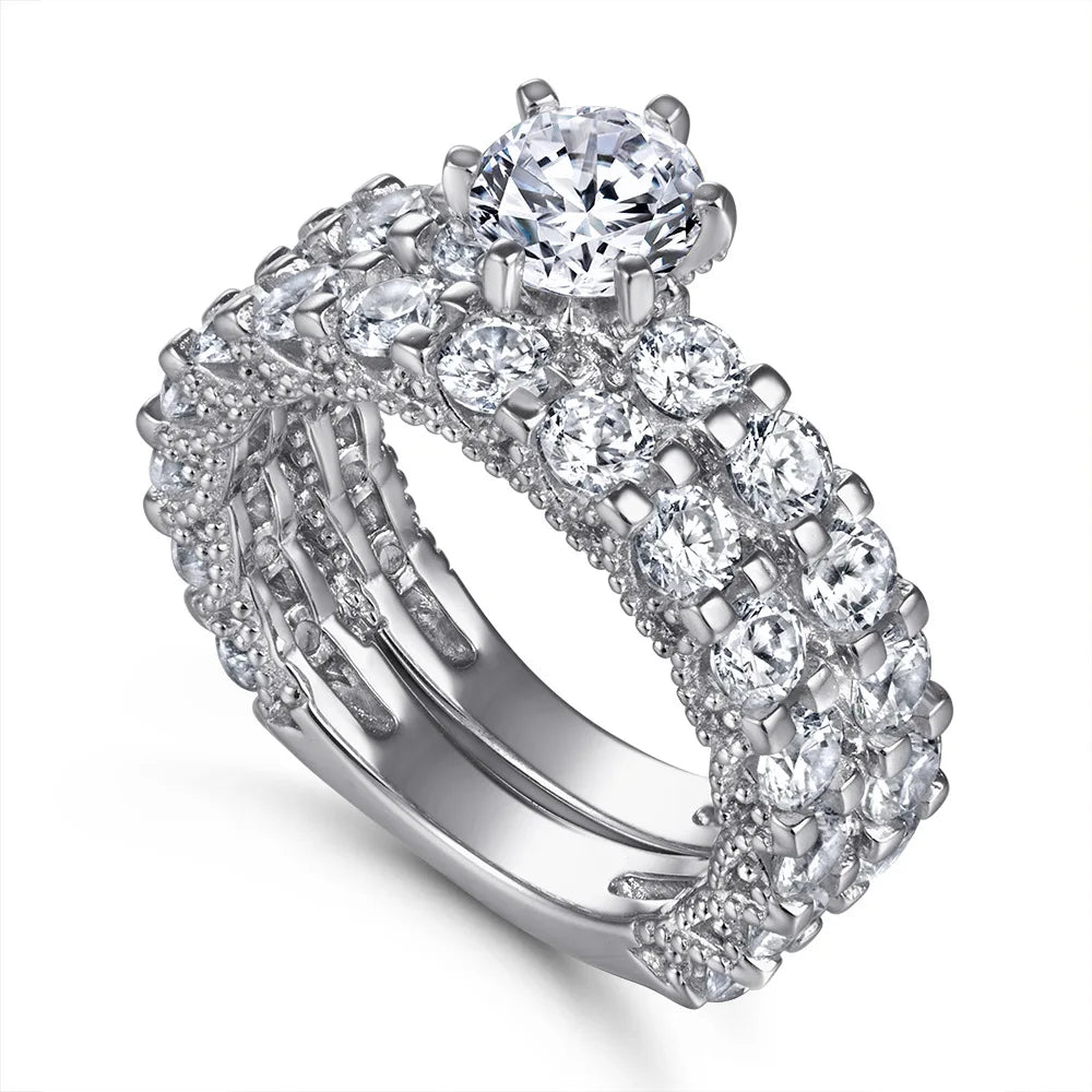 MuShan Jewelry 925 Sterling Silver Timeless Rings Bands Ring 5A Cubic Zirconia Rings Bands Engagement Anniversary  Women Gift
