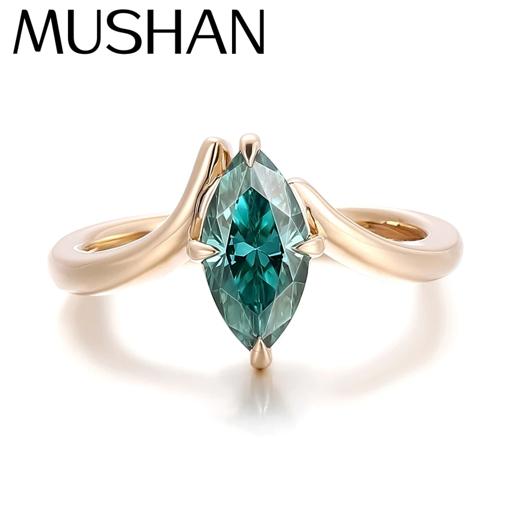 MUSHAN Joyería a medida, anillos de compromiso con diamante de moissanita verde en forma de marquesa de 2 quilates, oro de 18k, joyería en oro de 10k, 14k y 18k para mujer