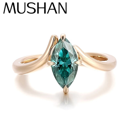 MUSHAN Joyería a medida, anillos de compromiso con diamante de moissanita verde en forma de marquesa de 2 quilates, oro de 18k, joyería en oro de 10k, 14k y 18k para mujer