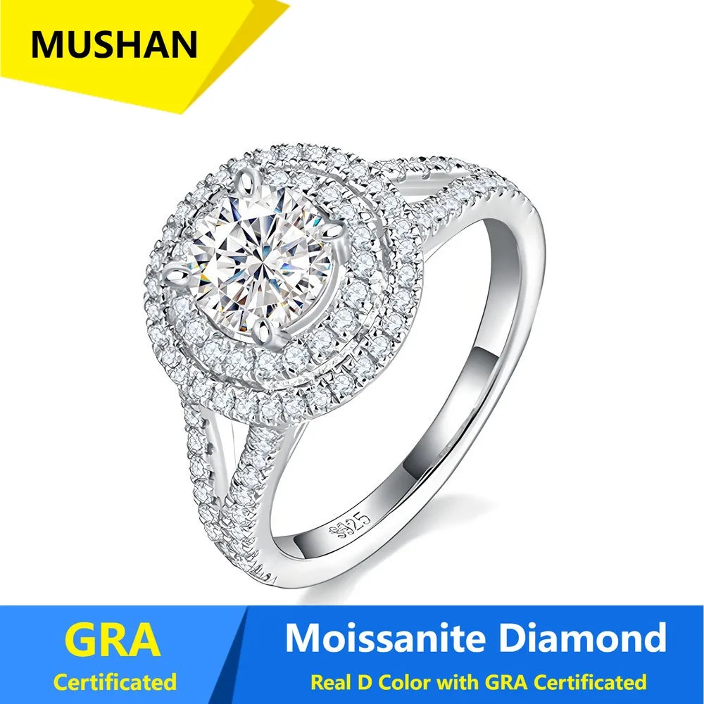 Bague MUSHAN Luxury Jewelry en argent sterling 925 pour femme, diamant moissanite émeraude certifié GRA, couleur D, joaillerie fine