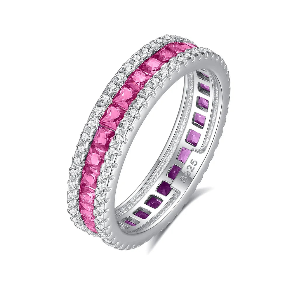 Bague carrée MUSHAN Luxury Jewelry en argent sterling S925, ornée d'une double rangée de diamants verts, bijou élégant pour femme