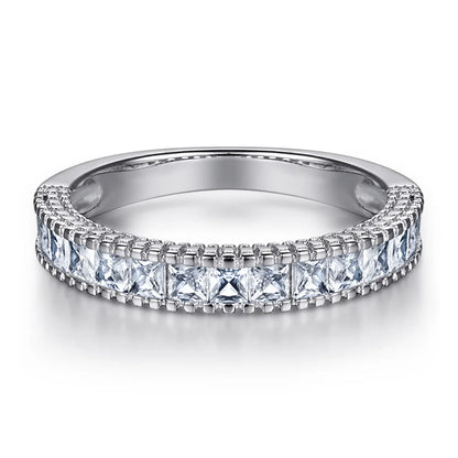 MuShan Jewelry 925 Sterling Silver Rings Bands Rings Bands Ring 7A Cubic Zirconia Rings Bands Timeless Anniversary  Women Gift