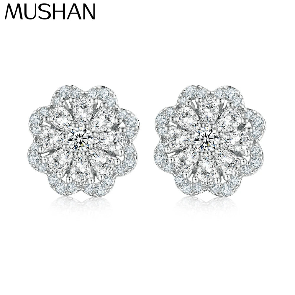 MuShan Luxury Jewelry 925 Sterling Silver Earrings Zircon 5A Dangle Party for Wife Real Gold Plated Fine Jewelry Earring