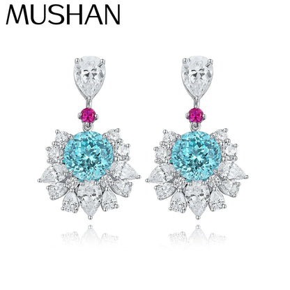 MUSHAN Custom Jewelry 925 Sterling Silver Earrings Lab Blue Ruby Heart Evening Wear for Women 18K Gold Plated Anniversary