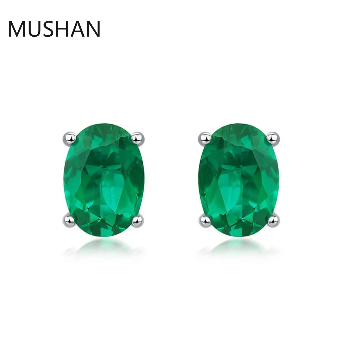 MUSHAN Luxury Jewelry S 925 Sterling Silver Stud Earrings Women GRC Certificated Lab Grown Emerald Earrings Stud Ear Pin Jewelry