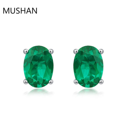 MUSHAN Luxury Jewelry S 925 Sterling Silver Stud Earrings Women GRC Certificated Lab Grown Emerald Earrings Stud Ear Pin Jewelry