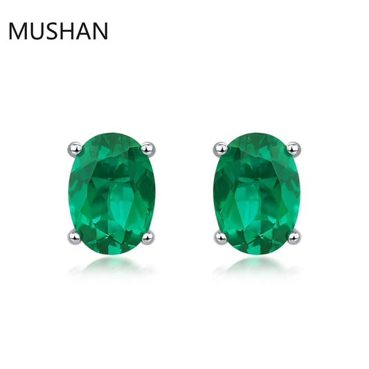 MUSHAN Luxury Jewelry S 925 Sterling Silver Stud Earrings Women GRC Certificated Lab Grown Emerald Earrings Stud Ear Pin Jewelry