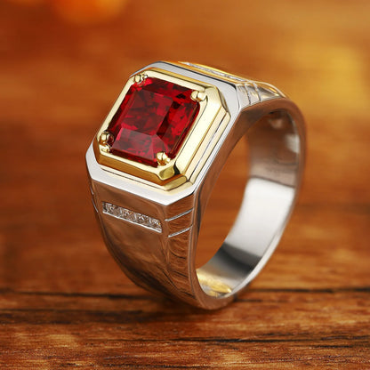 MUSHAN Bespoke Jewelry 925 Sterling Silver Ring Lab Red Ruby Oval Engagement Gift for Women 18K Gold Plated Anniversary Rings