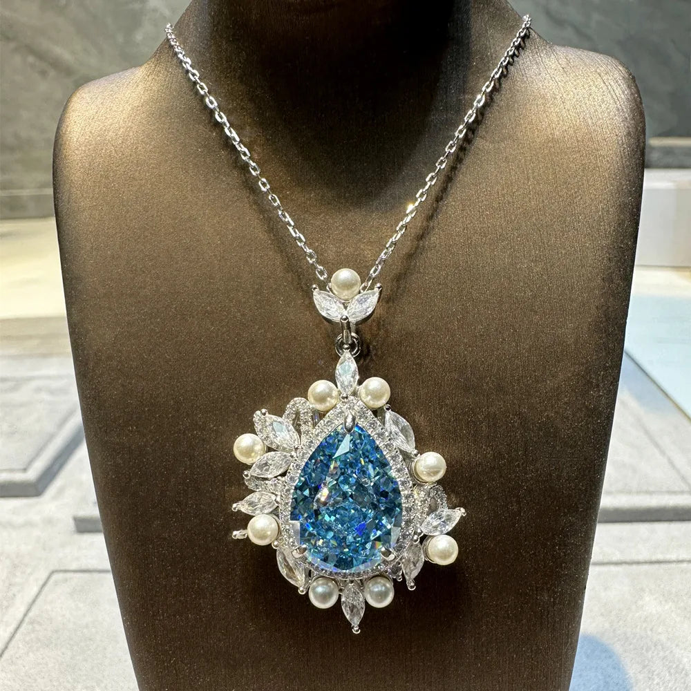 MUSHAN Luxury Jewelry New 925 Silver 14.5 Carat Ocean Heart Necklace For Women Featuring 11 15 Pear Shaped Drop Pendant