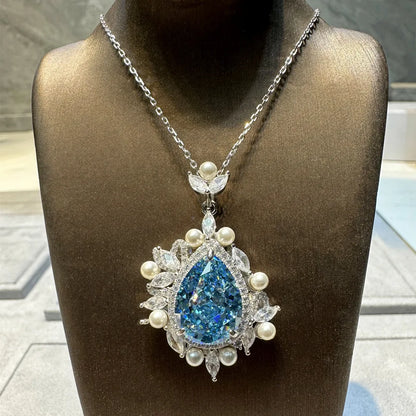 MUSHAN Luxury Jewelry New 925 Silver 14.5 Carat Ocean Heart Necklace For Women Featuring 11 15 Pear Shaped Drop Pendant