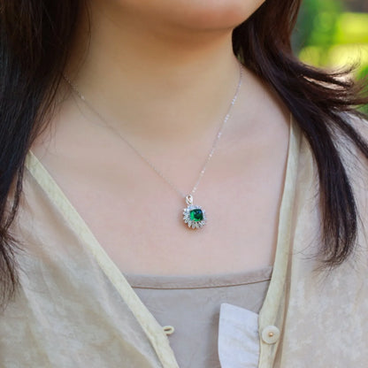 MUSHAN Luxury Jewelry 925 Sterling Silver Chain Pendant Necklace Lab Grown Emerald Ruby Gemstones Necklaces Pendants GRC Jewelry