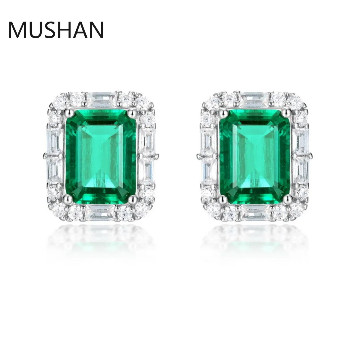 MUSHAN Joyería de lujo, pendientes de botón de plata de ley S925 para mujer, pendientes de esmeralda cultivada en laboratorio con certificado GRC, joyería de poste