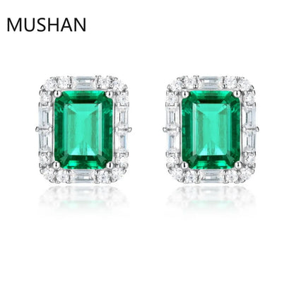 MUSHAN Joyería de lujo, pendientes de botón de plata de ley S925 para mujer, pendientes de esmeralda cultivada en laboratorio con certificado GRC, joyería de poste