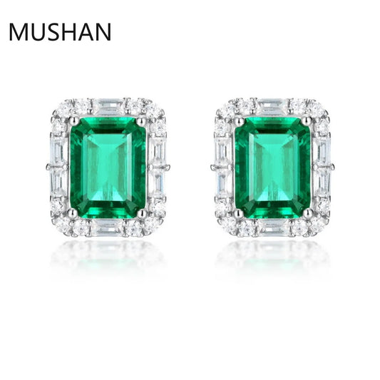 MUSHAN Luxury Jewelry S 925 Sterling Silver Stud Earrings Women GRC Certificated Lab Grown Emerald Earrings Stud Ear Pin Jewelry