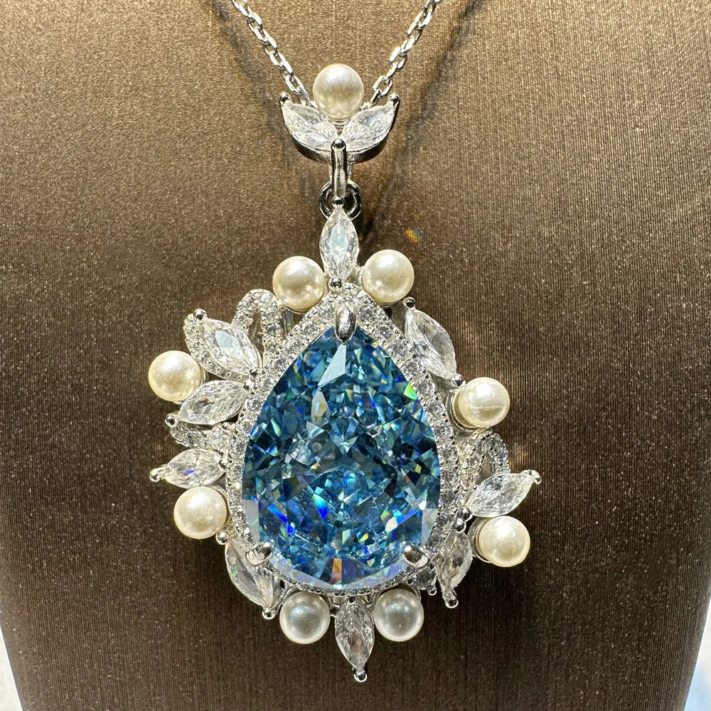 MUSHAN Luxury Jewelry New 925 Silver 14.5 Carat Ocean Heart Necklace For Women Featuring 11 15 Pear Shaped Drop Pendant