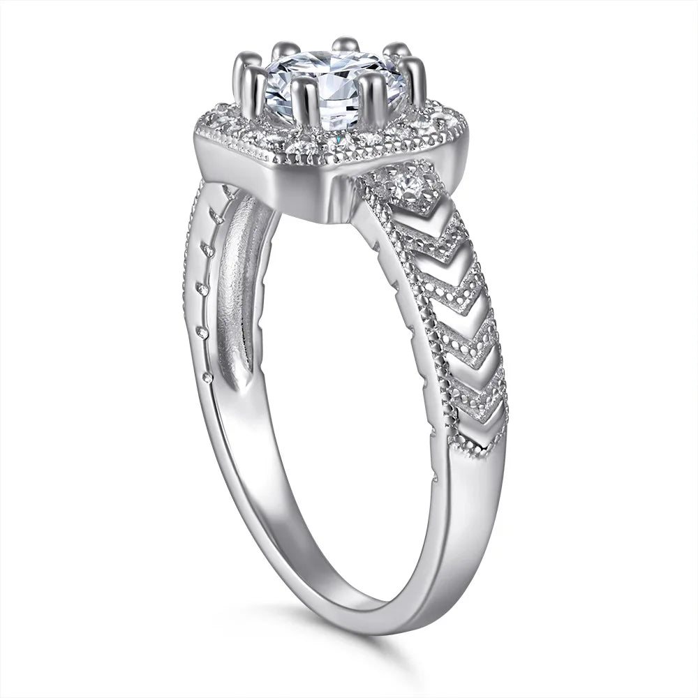 MuShan Jewelry 925 Sterling Silver Rings Bands Engagement Ring 7A Cubic Zirconia  Her Rings Bands Anniversary  Women Gift