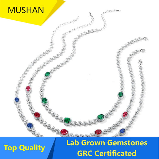 MUSHAN Luxury Jewelry 925 Sterling Silver Chain Pendant Necklace Lab Grown Emerald Ruby Gemstones Necklaces Pendants GRC Jewelry