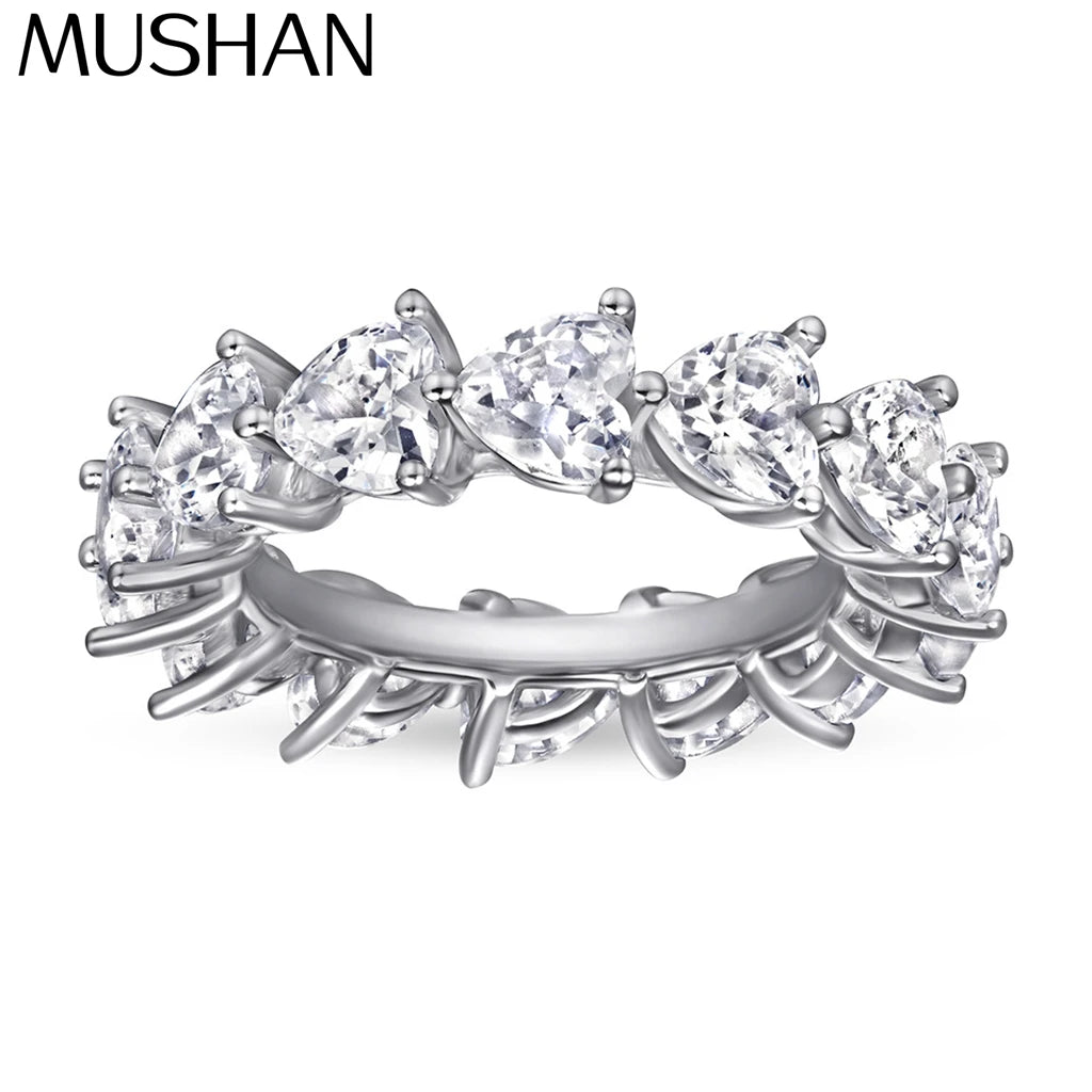 MuShan Jewelry 925 Sterling Silver Rings Bands Engagement Ring 7A Cubic Zirconia Rings Bands Luxury Anniversary  Women Gift