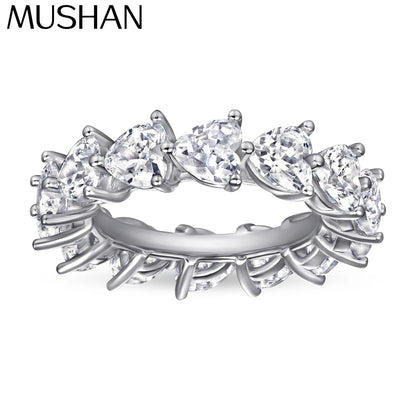 MuShan Jewelry 925 Sterling Silver Rings Bands Engagement Ring 7A Cubic Zirconia Rings Bands Luxury Anniversary  Women Gift