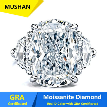 Bague MUSHAN Luxury Jewelry en argent sterling 925 pour femme, diamant moissanite taille émeraude certifié GRA, couleur D, joaillerie fine