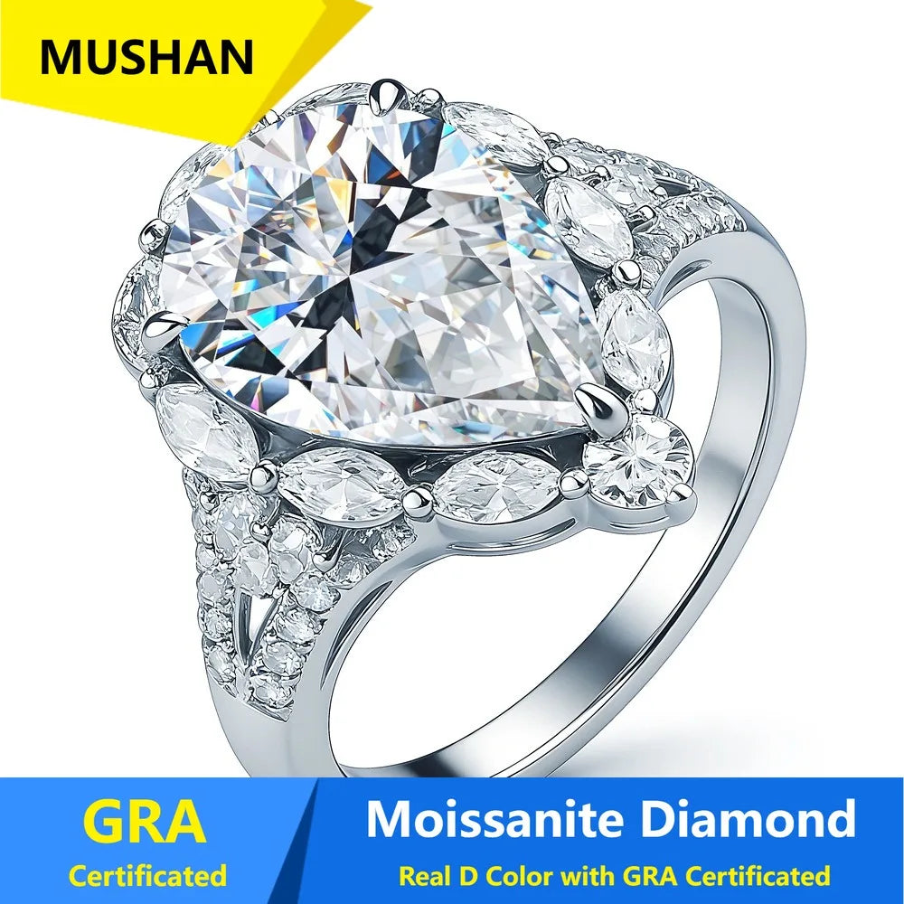 Anillo de lujo MUSHAN de plata de ley 925 para mujer, con diamante de moissanita certificado por GRA, esmeralda, color D, joyería fina