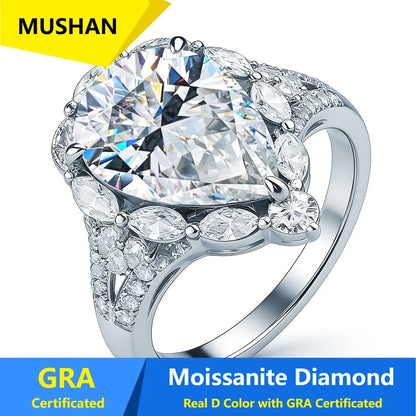 Anillo de lujo MUSHAN de plata de ley 925 para mujer, con diamante de moissanita certificado por GRA, esmeralda, color D, joyería fina