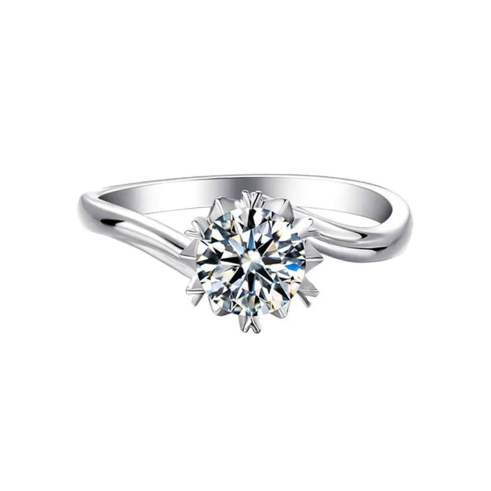 Bague MuShan en argent sterling 925 avec moissanite ronde, bague minimaliste pour elle, plaquée or 18 carats, bague brevetée MST