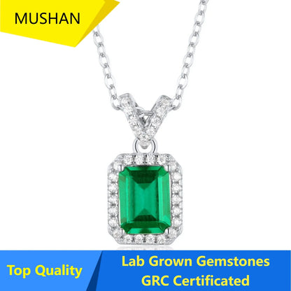 MUSHAN Luxury Jewelry 925 Sterling Silver Chain Pendant Necklace Lab Grown Emerald Ruby Gemstones Necklaces Pendants GRC Jewelry