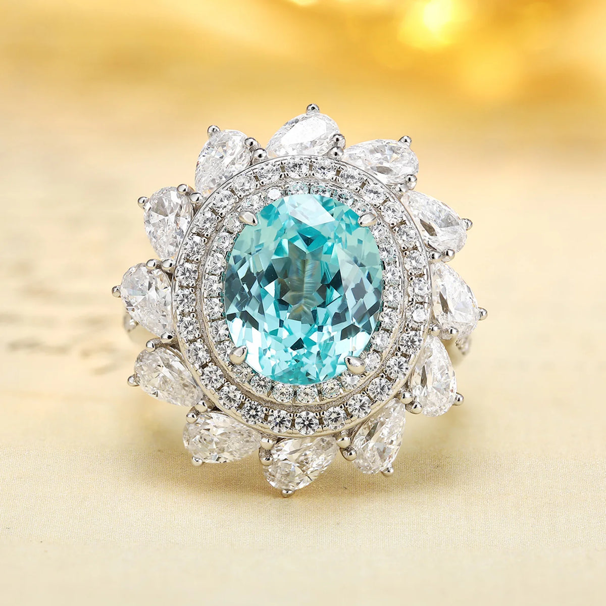 MUSHAN Custom Jewelry 925 Sterling Silver Ring Lab Blue Emerald Heart Daily Ring for Women 18K Gold Plated Anniversary Rings