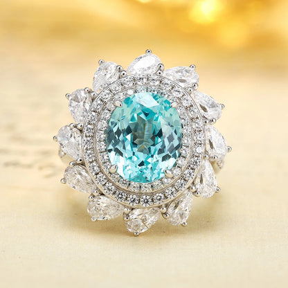 MUSHAN Custom Jewelry 925 Sterling Silver Ring Lab Blue Emerald Heart Daily Ring for Women 18K Gold Plated Anniversary Rings