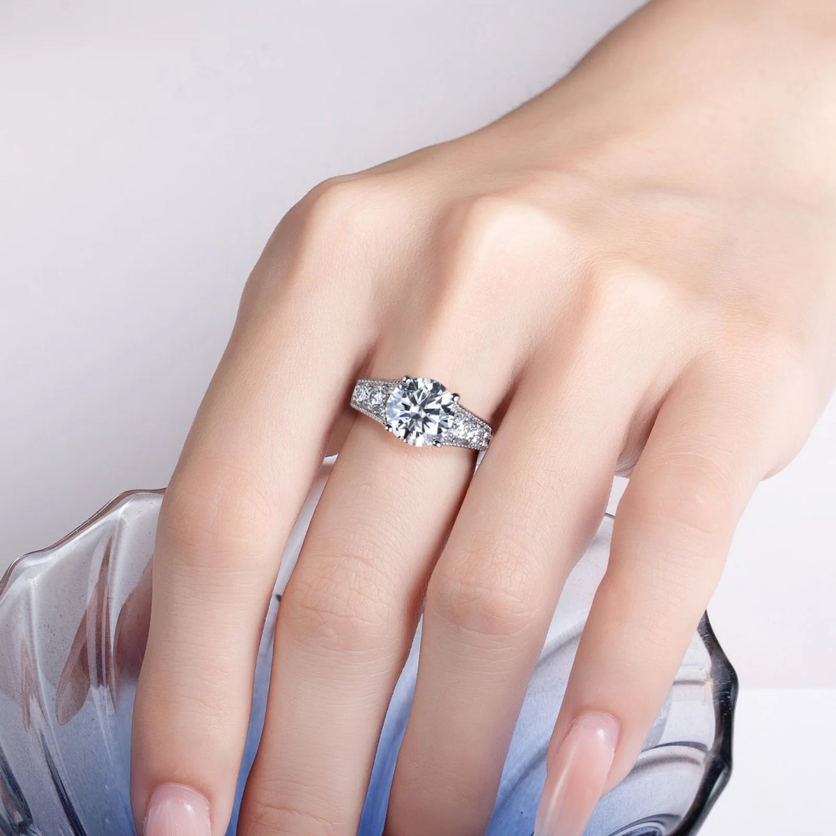 Anillo de plata de ley 925 de la marca MuShan, anillo de moissanita para enamorados, chapado en oro auténtico de 18K, anillos finos con patente MST