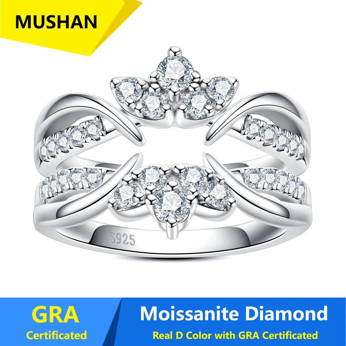 MUSHAN Luxury Jewelry 925 Sterling Silver Ring Band Women GRA Certificated Moissanite Diamond Emerald D Color Rings Fine Jewelry