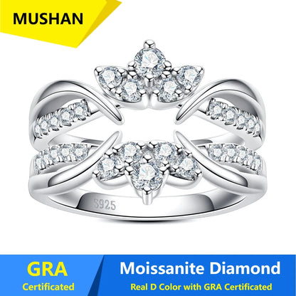 MUSHAN Luxury Jewelry 925 Sterling Silver Ring Band Women GRA Certificated Moissanite Diamond Emerald D Color Rings Fine Jewelry