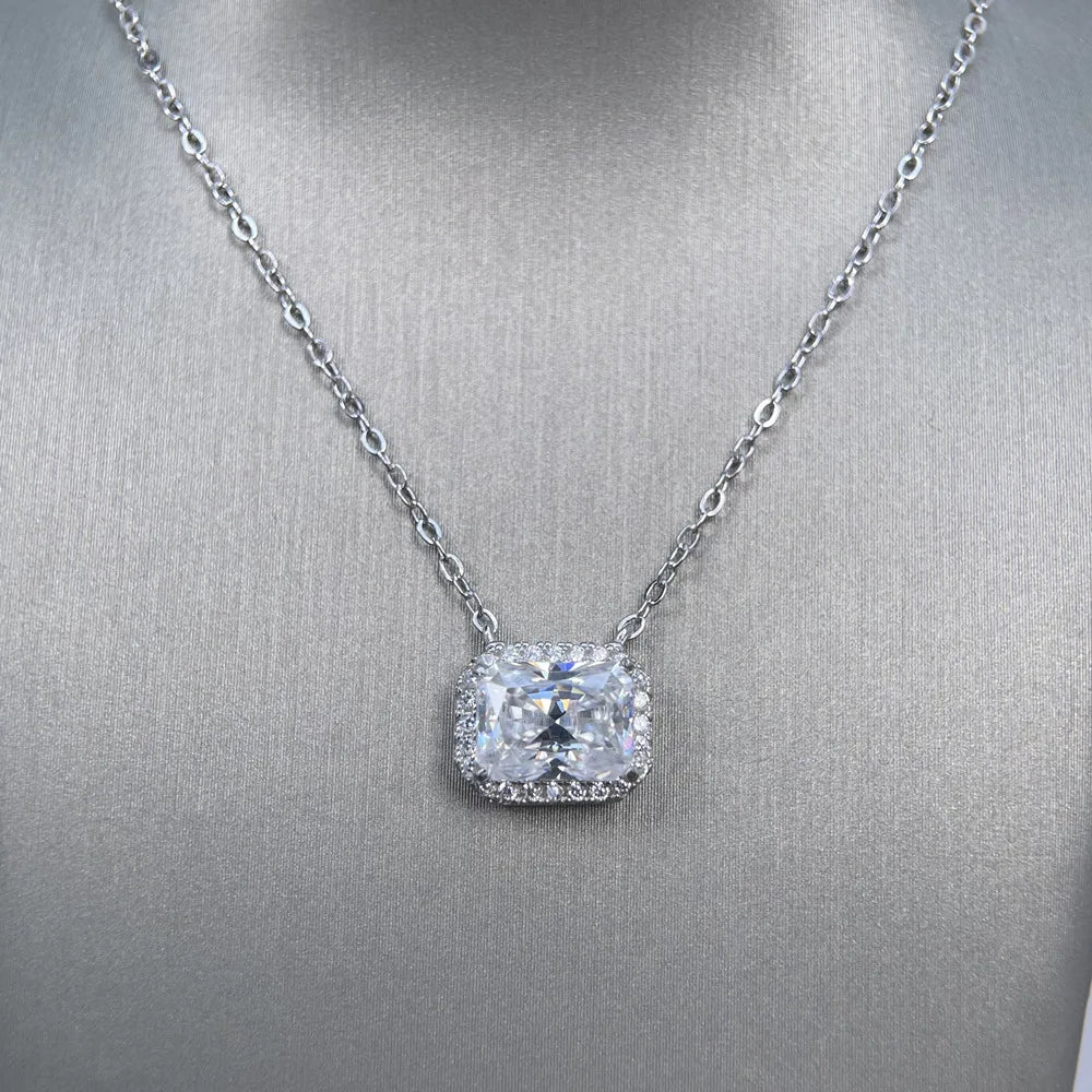 MuShan Designer Jewelry 925 Sterling Silver Rope Chain Cushion Moissanite Ladies 18K Real Gold Plated MST Patent Easter Necklace