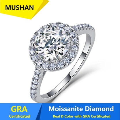 Anillo de compromiso de lujo MUSHAN de plata de ley 925 para mujer, con diamante de moissanita certificado por GRA, esmeralda, color D, joyería fina