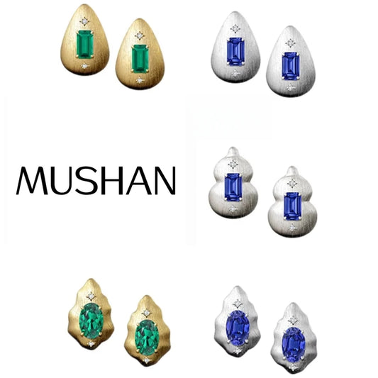 MUSHAN Custom Jewelry 925 Sterling Silver Earrings Lab Grown Ruby Round Luxury Gift for Women 18K Gold Plated Anniversary
