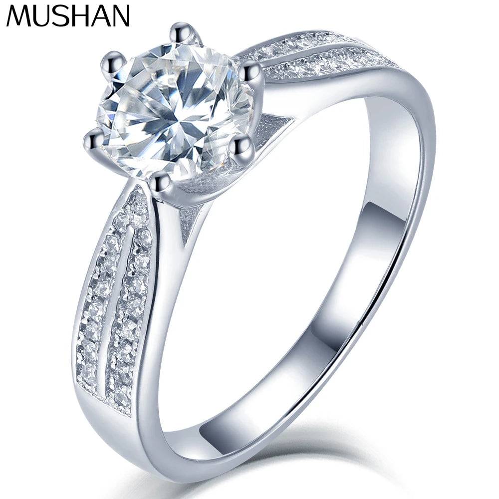 Anillo de plata de ley 925 de MuShan Luxury Jewelry, anillo de uso diario con moissanita VVS para mujer, bañado en oro real de 18K, joyería con patente MST