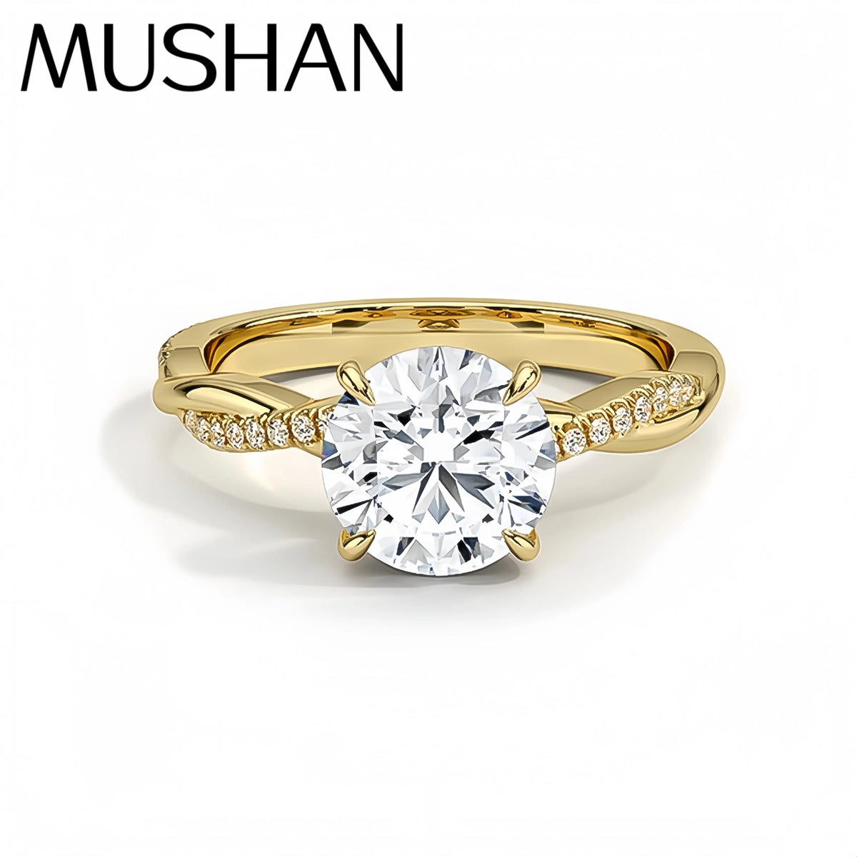 Anillo de plata de ley 925 MuShan Luxury Jewelry, anillo de aniversario con moissanita color D para mujer, bañado en oro de 18 quilates, anillos con patente MST