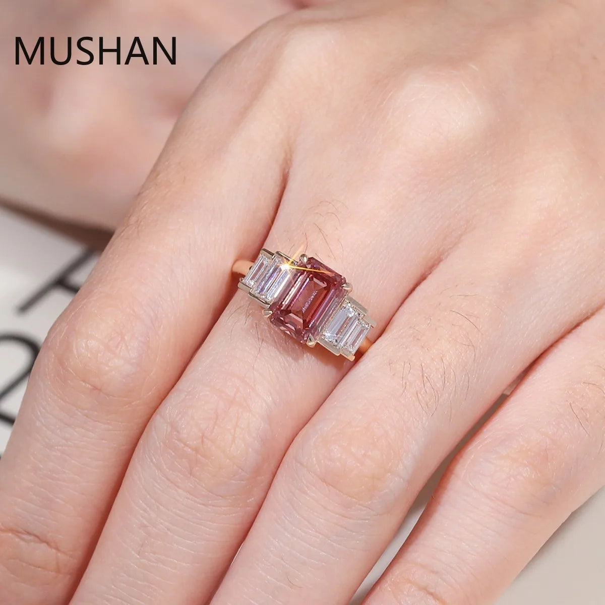 MUSHAN Bague de luxe personnalisée en or 14K 18K avec diamant moissanite et pierres précieuses de laboratoire, alliance pour femme