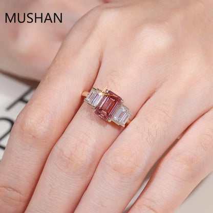 MUSHAN Bague de luxe personnalisée en or 14K 18K avec diamant moissanite et pierres précieuses de laboratoire, alliance pour femme