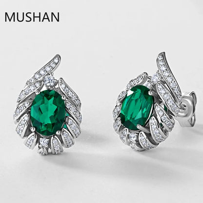 MUSHAN Bijoux de luxe Boucles d'oreilles clous en argent sterling 925 pour femmes, boucles d'oreilles à tige avec émeraude de laboratoire certifiée GRC