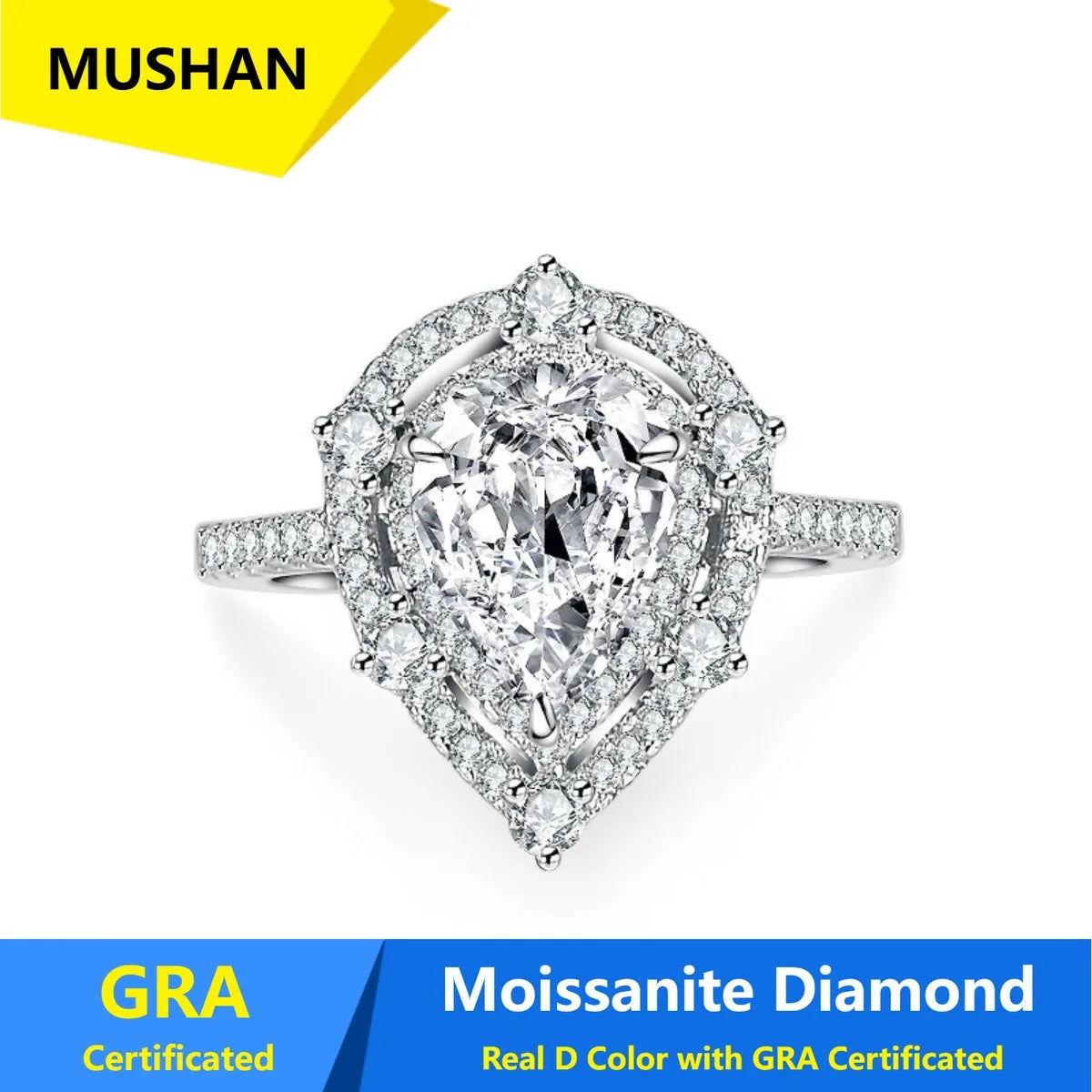 Bague MUSHAN Luxury Jewelry en argent sterling 925 pour femme, avec diamant moissanite émeraude couleur D, certifiée GRA, bijou raffiné
