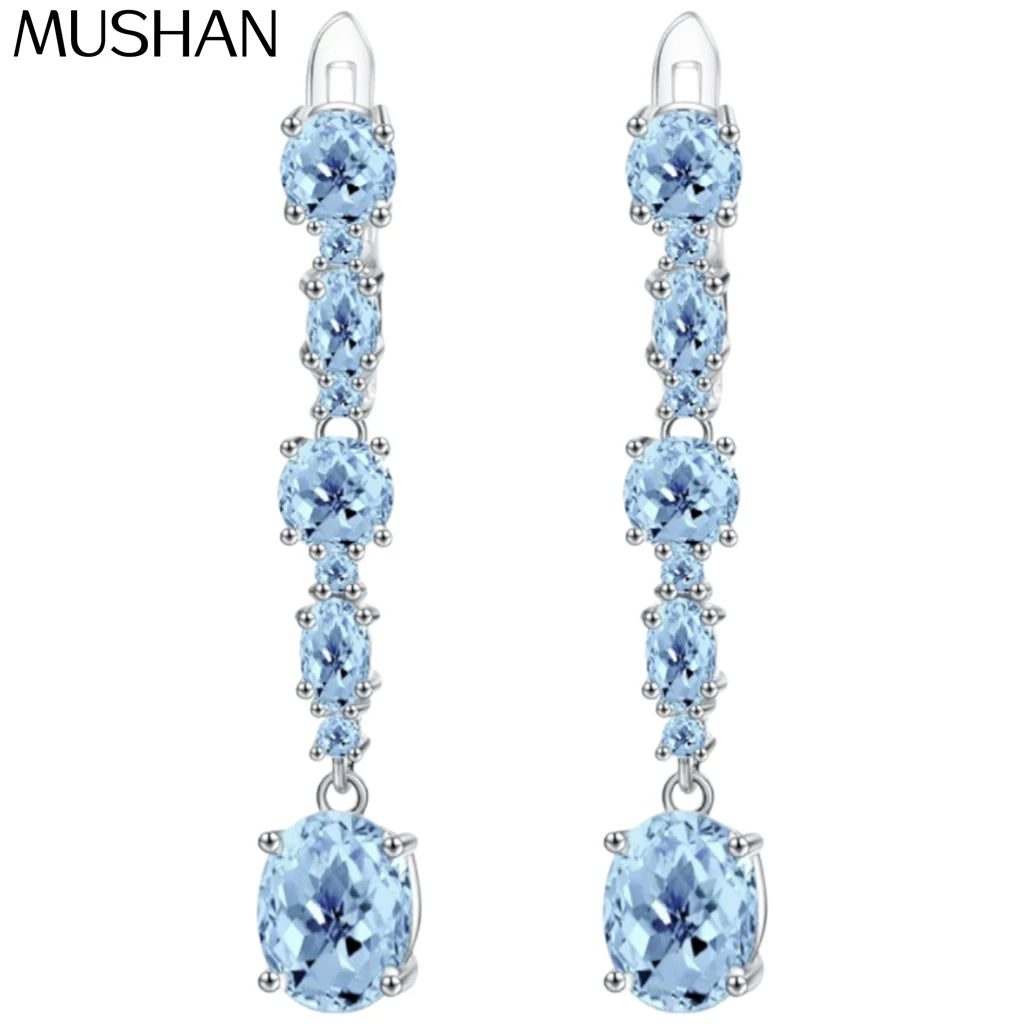 MUSHAN Custom Jewelry 925 Sterling Silver Earrings Lab Blue Ruby Oval Romantic Gift for Women 18K Gold Plated Anniversary