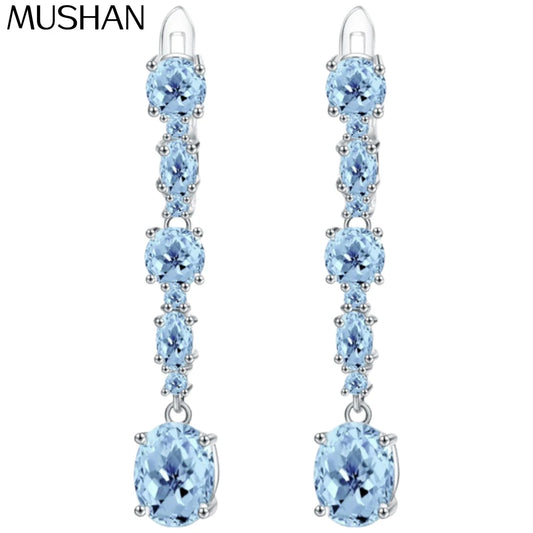 Pendientes de plata de ley 925 MUSHAN Custom Jewelry con rubí azul de laboratorio, ovalados, regalo romántico para mujer, chapado en oro de 18 quilates, aniversario