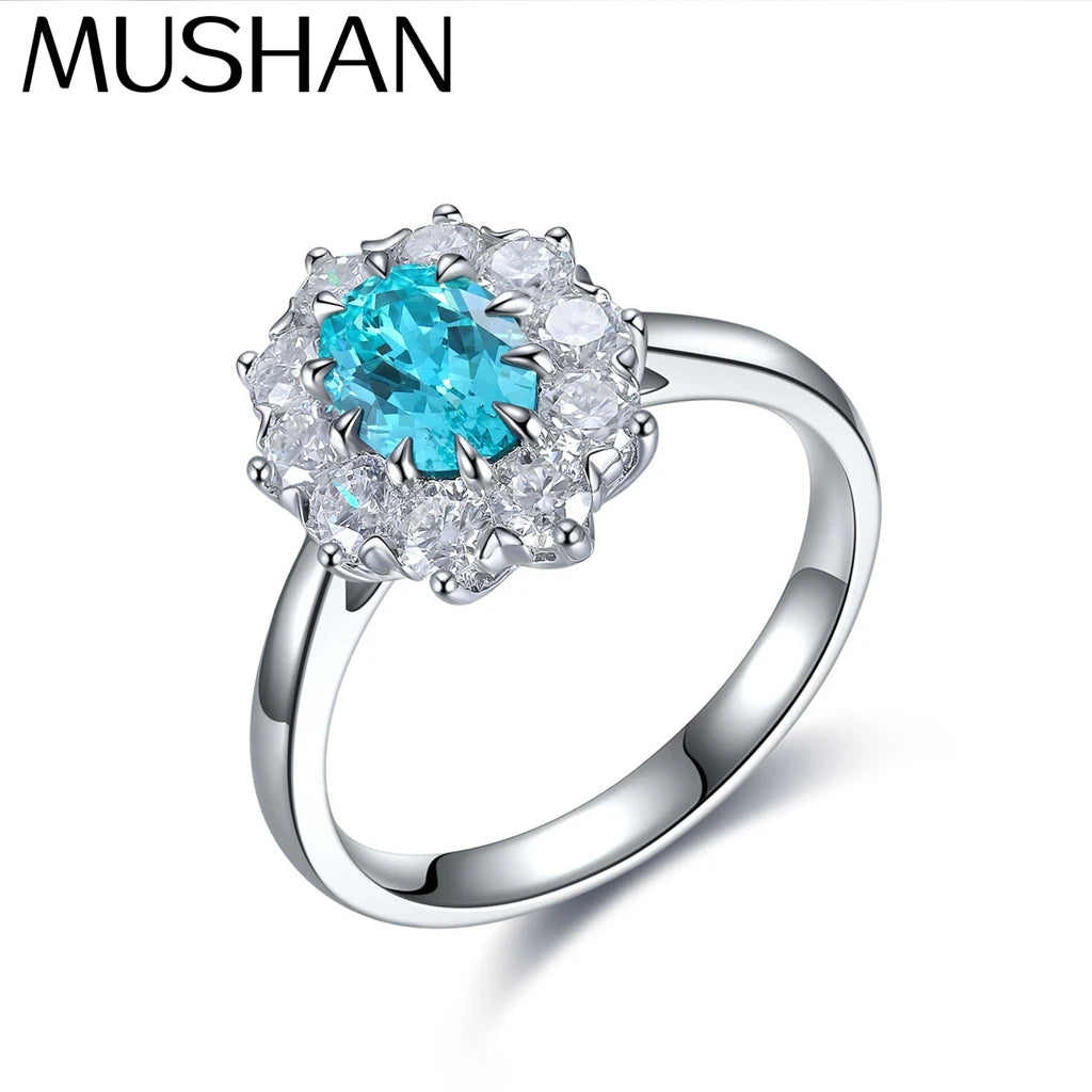 MUSHAN Custom Jewelry 925 Sterling Silver Ring Lab Blue Sapphire Round Vintage Ring for Women 18K Gold Plated Anniversary Rings