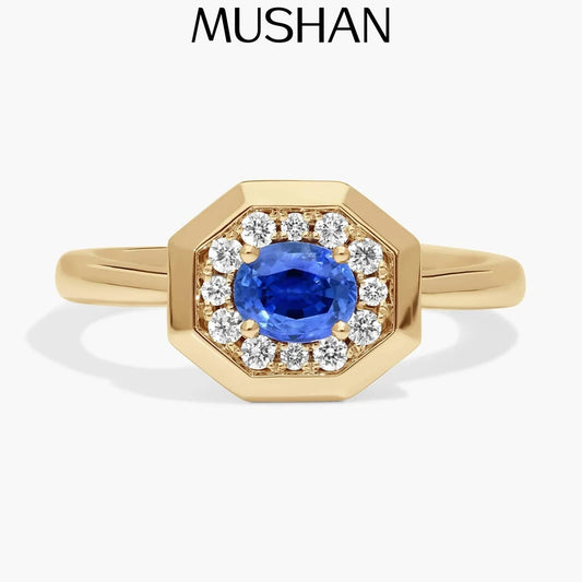 Bague MUSHAN personnalisée en argent sterling 925, saphir bleu de laboratoire ovale, bague de fiançailles élégante pour femme, plaquée or 18 carats, classique