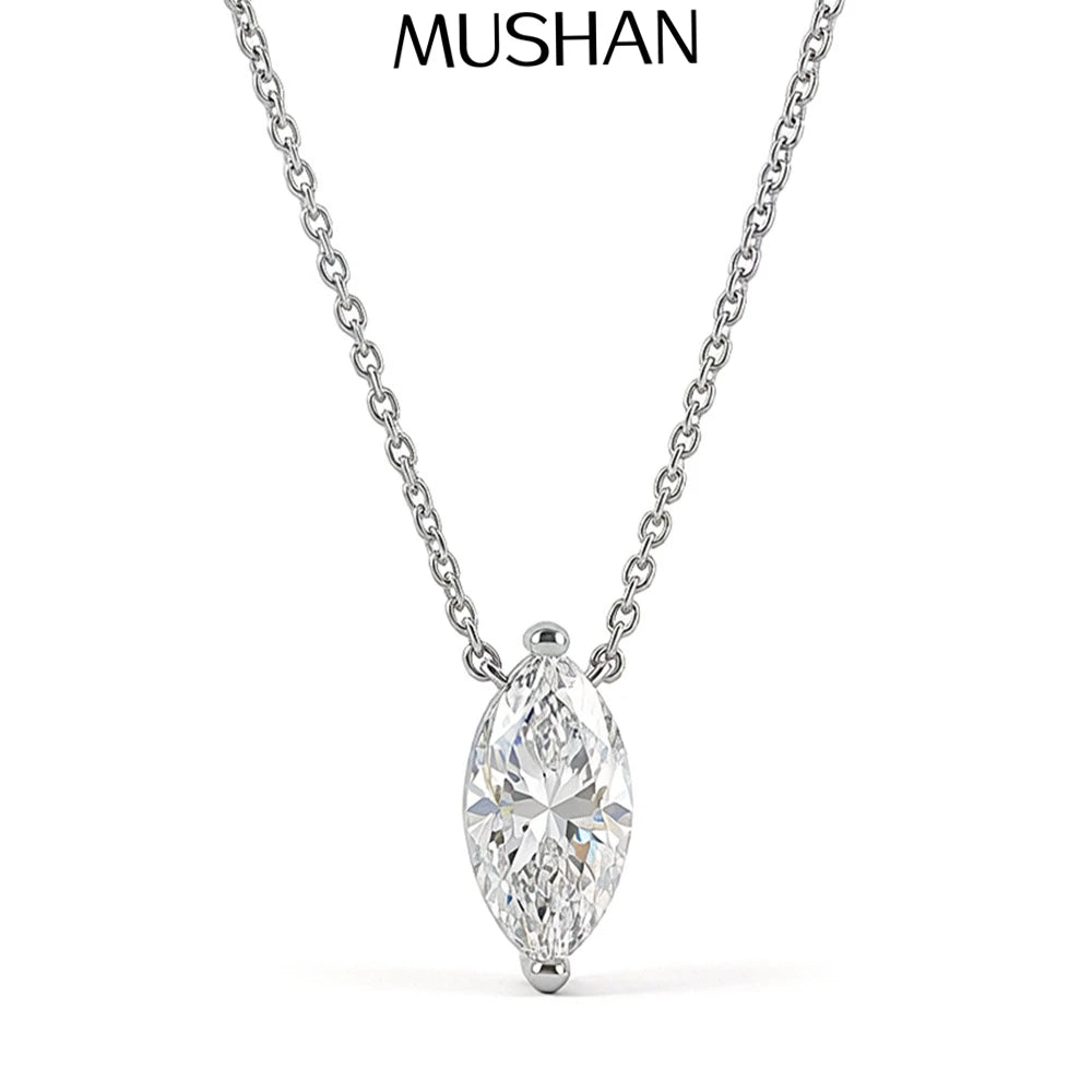 MuShan Luxury Jewelry 925 Sterling Silver Necklace 18IN Heart Moissanite Easter 18K Gold Plated for Her MST Patent 18INs