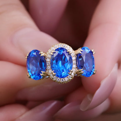 MUSHAN Custom Jewelry 10k 14k 18k Gold PT950 s925 Silver Ring Lab Grown Cobalt Sapphire Wedding Ring for Women 18K Gold Jewelry